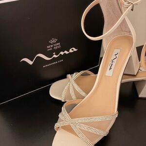 Nina Women's Wide White Strappy Heels